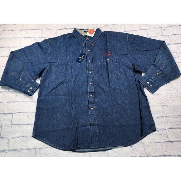 Bill Blass X Members Mark MENS XXL Long Denim Button Shirt Blue VINTAGE 90s - Picture 1 of 12